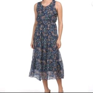 Anthropologie Lara Guidotti Italian Maxi Silk Blend Floral Dress Size Large